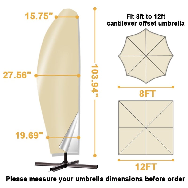 POYEE Umbrella Cover, 420D Waterproof Outdoor Patio Umbrella Cover for 8ft to 12ft Cantilever Offset Umbrella, Coffee - Image 2